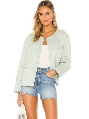 TULAROSA Theo Washed Mint Green Quilted Cotton Open Front Jacket Coat, Size XS